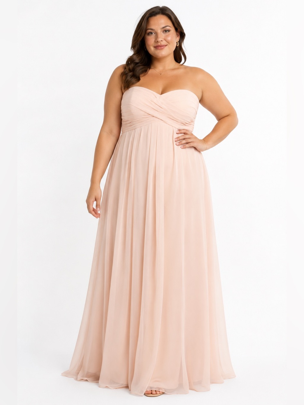 Y2K Vintage Bill Levkoff Strapless Chiffon Ruched Bust Maxi Dress (Pink/Peach)14